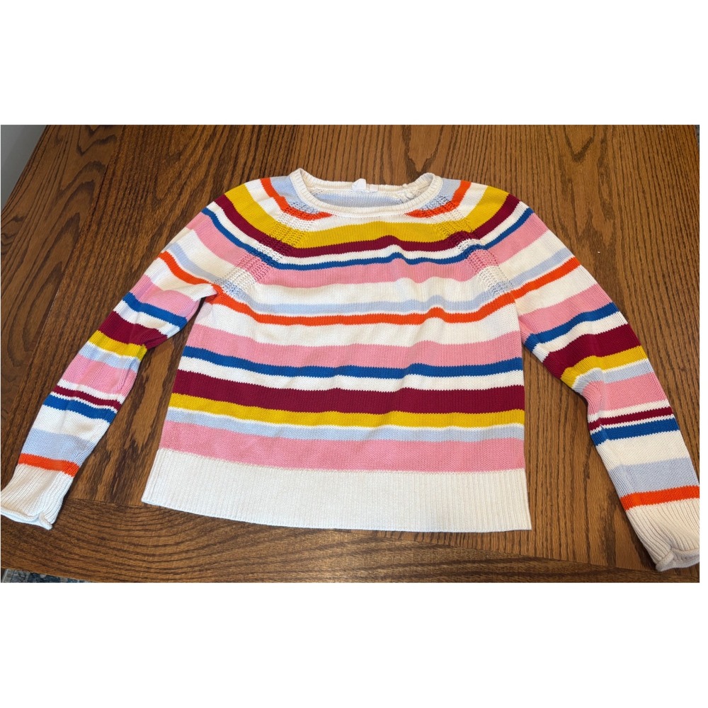 Gap Womens Striped Shaker Stitch Cotton Sweater Pastel Pink Blue White Large